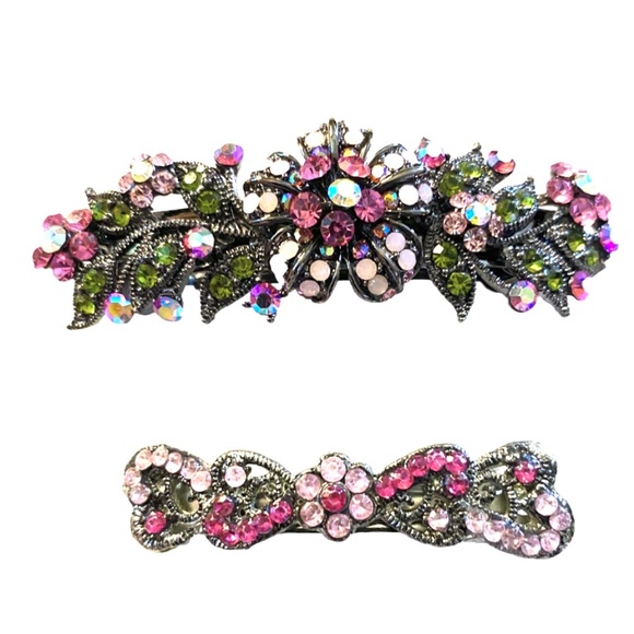 Crystal Floral Barrette Duo main image 5